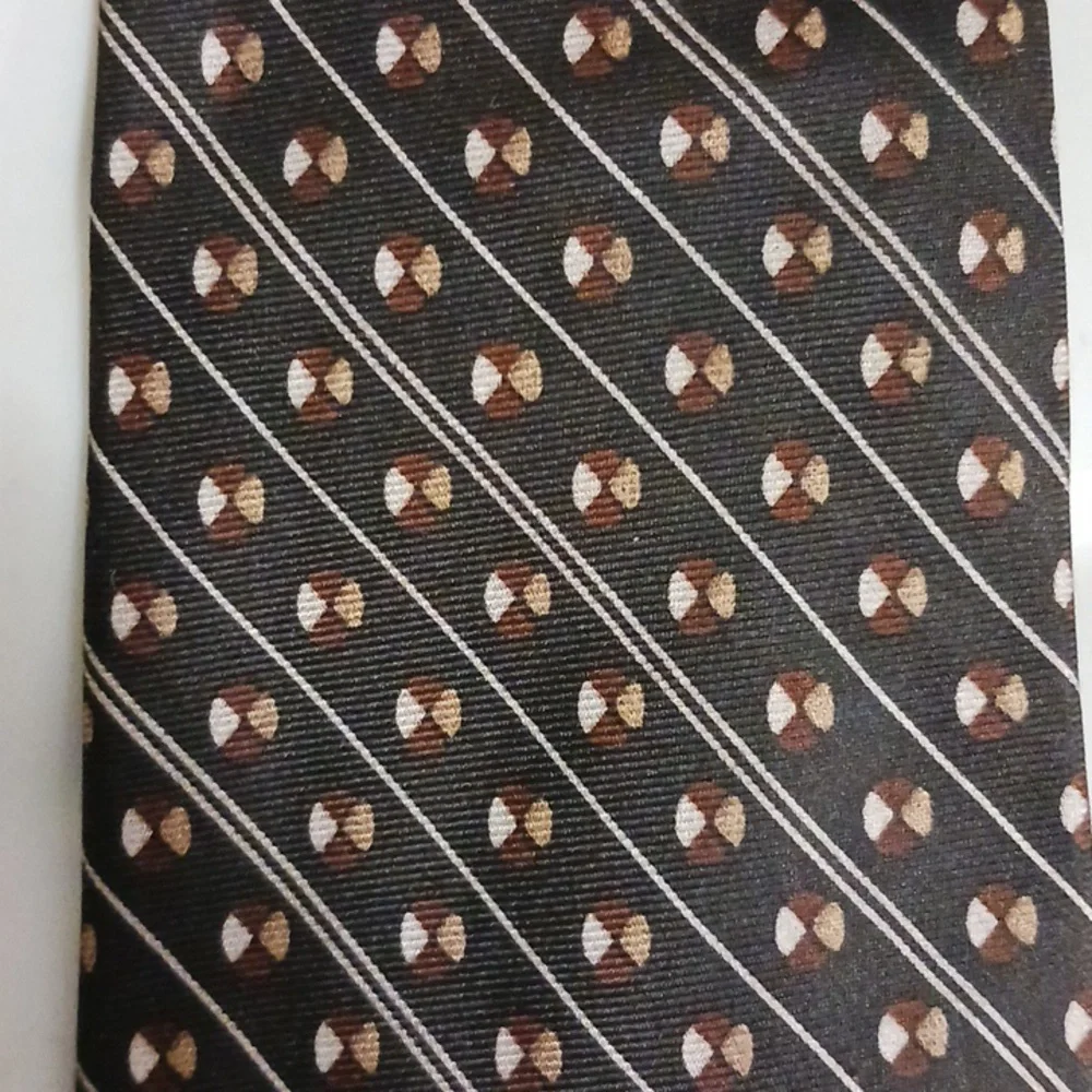 Orient handmade silk tie -  black with brown/cream dots